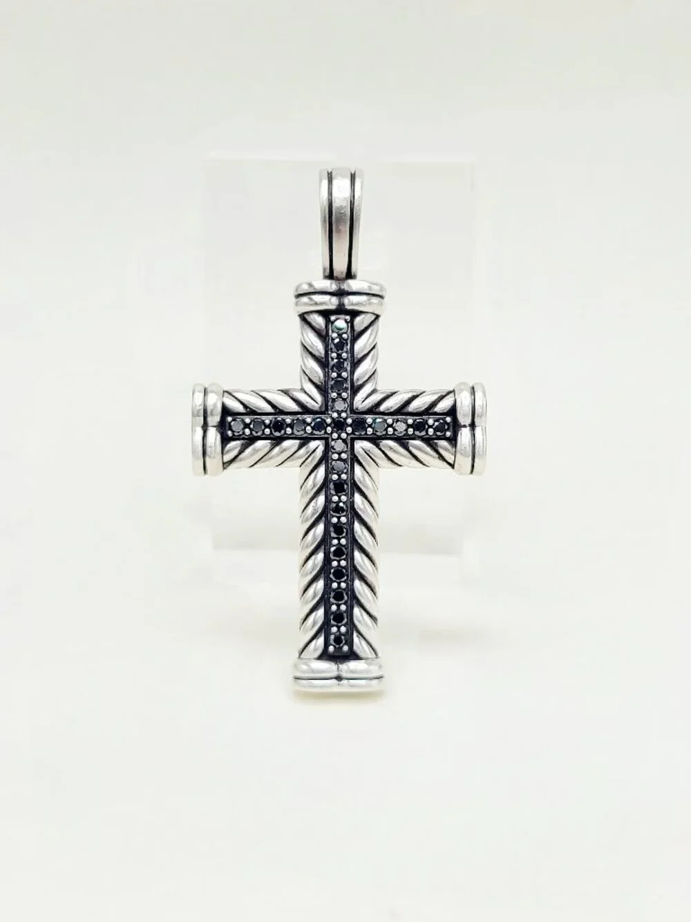 David Yurman Large Chevron Cross Pendant w/ Pavé Black Diamonds - 41.5mm